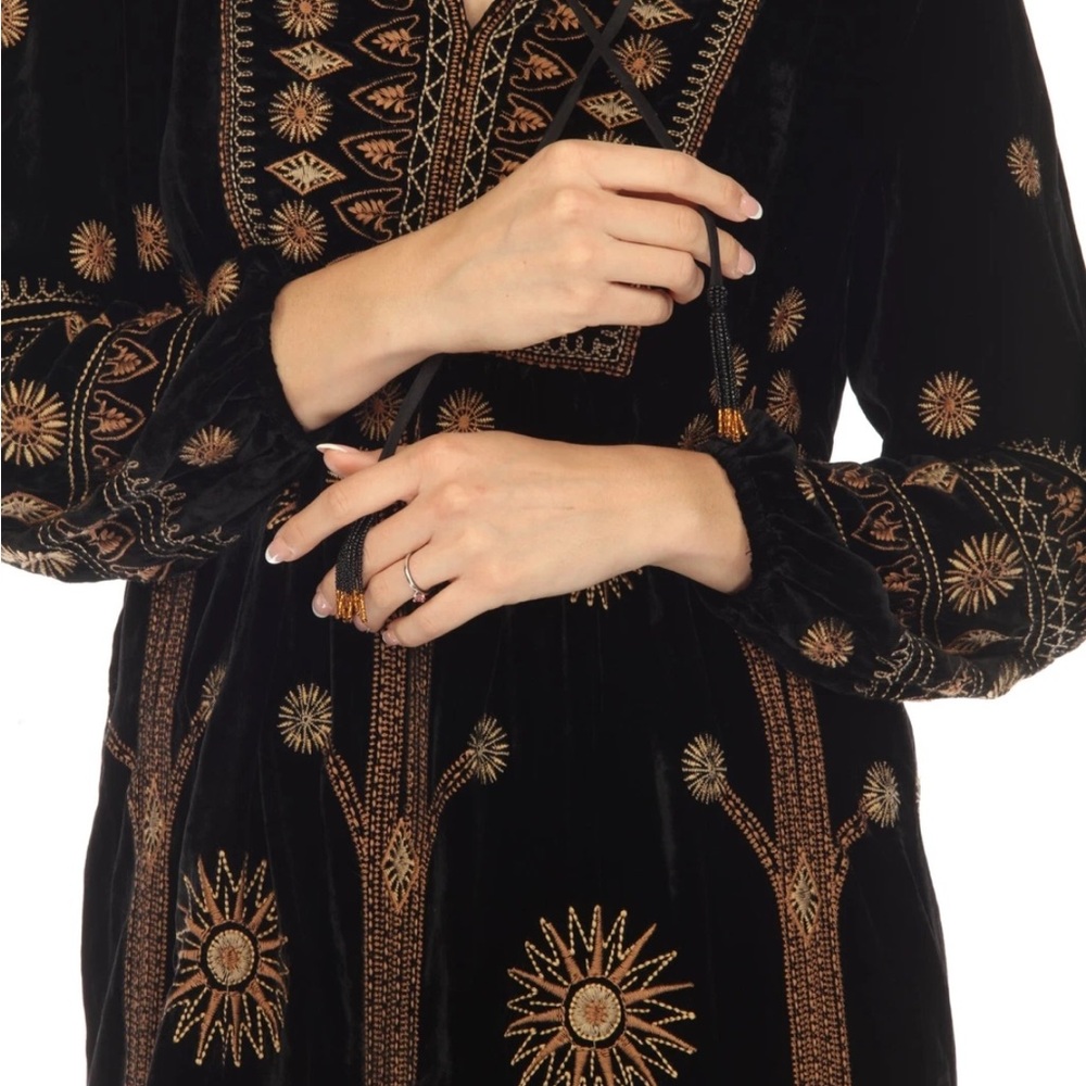 Johnny Was Heidi Velvet Yoke Dress Embroidered Beaded Tassel NWT - Picture 10 of 12